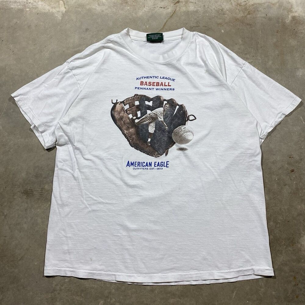 Vintage 90s American Eagle Baseball Graphic Tee Made in USA XL Distressed